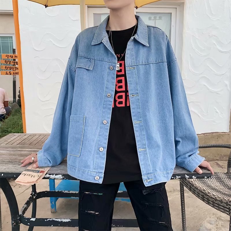 Lente Denim Jas Heren Mode Gewassen Effen Kleur Toevallige Denim Jassen Heren Streetwear Losse Hip Hop Bomberjack Mannen m-2XL