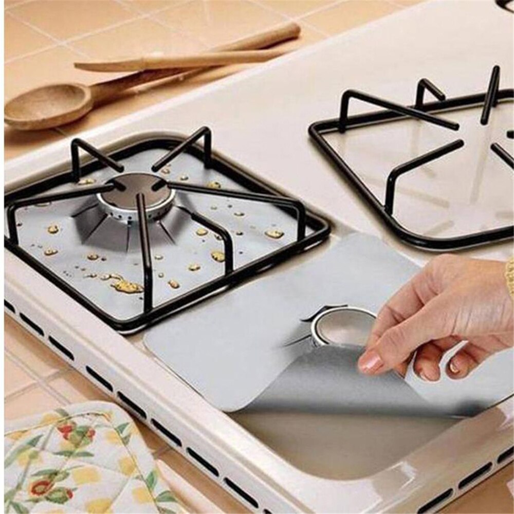 4Pcs Reusable Foil Gas Hob Range Stovetop Burner Protector Liner Cover For Cleaning Kitchen Tools Kitchen Tools