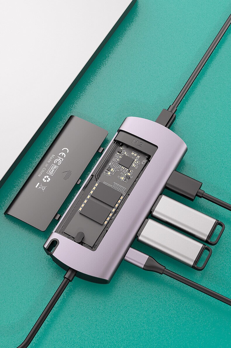 Station d'accueil disque dur USB C avec M.2 NGFF, Station d'accueil type-c vers SSD, 3.0 W PD 4K HDMI RJ45 Ethernet, pour MacBook Pro
