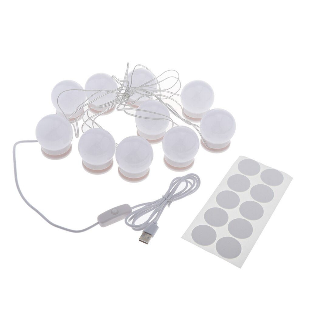 10x Style LED Vanity Lights Dimmable Makeup Fitting Dressing Mirror Lighting Light Bulbs Lamp USB Adapter Kits