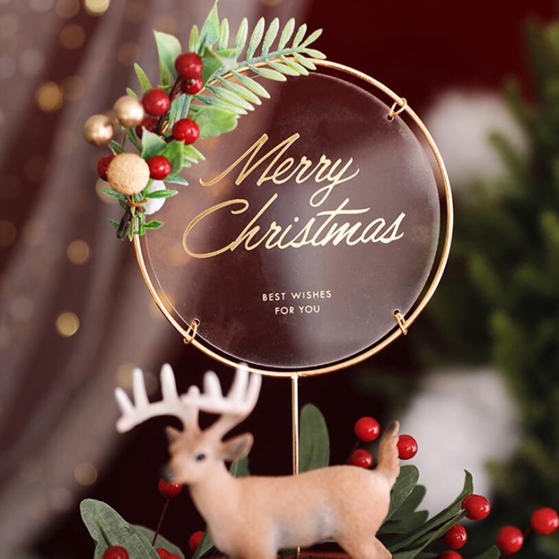 1 set god jul akryl cupcake topper julfest dekoration konstgjorda siden blommor huvud diy ros baktillbehör
