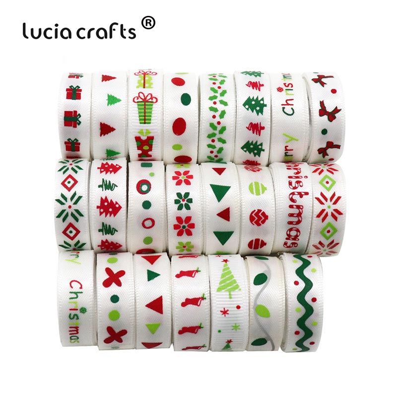 Lucia crafts 12 yards random printi grosgrain satinbånd til juledekoration  s0204: Hvid serie