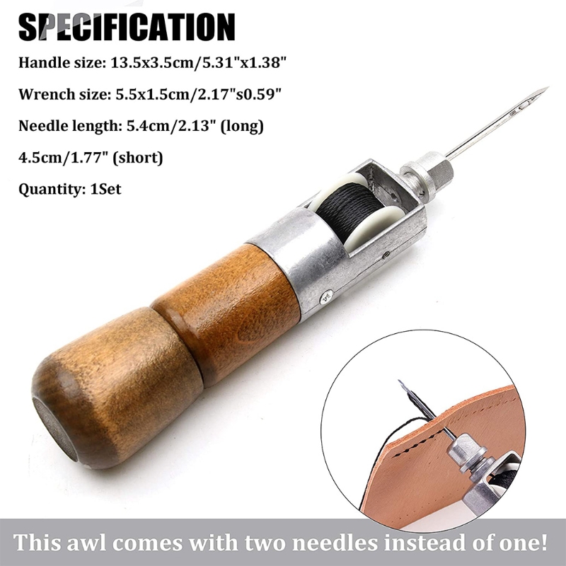 Diy Handmade Leather Tool Leather Hand-stitching Tool Lock Stitching Sewing Awl Leather Hand Stitcher Thread Needles Kit
