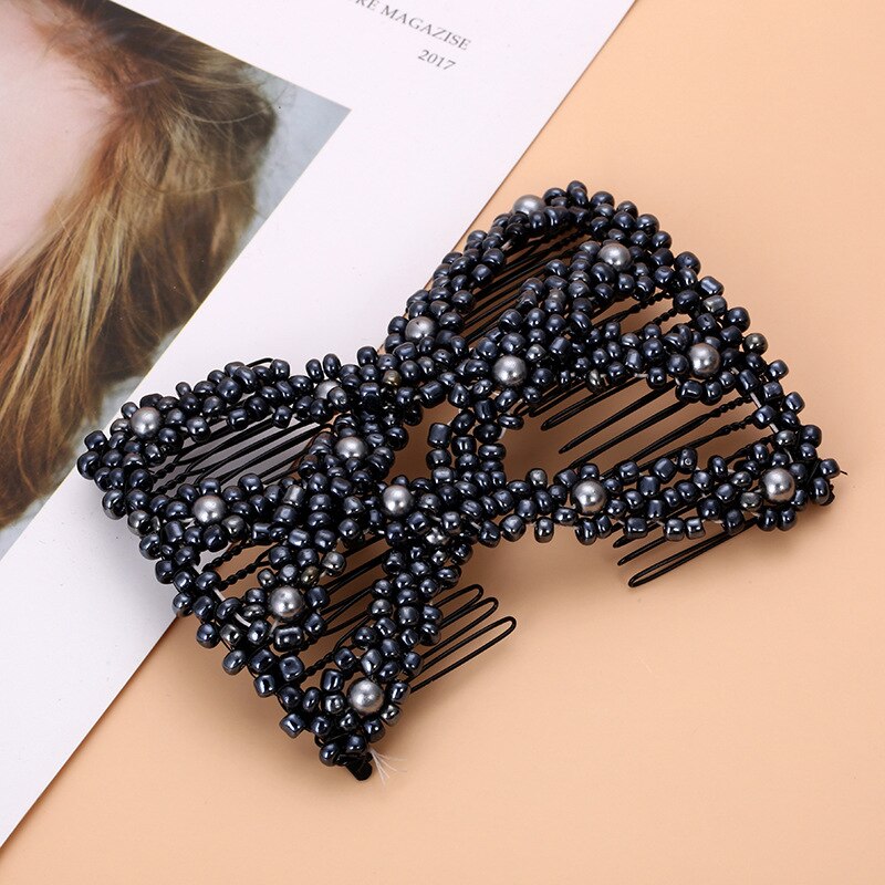 Easy Fix Magic Hair Comb Elastic Hairpin Stretch Hair Comb Sales Beaded Hair Magic Comb Clip Beads Pin Ladies Hair Comb: Style 4