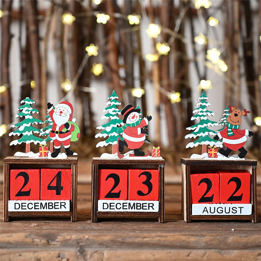 Vintage Wooden Advent Calendar Christmas Wood Block Planer Permanent Desktop Organizer Agenda Perpetual Calendar Home Decoration