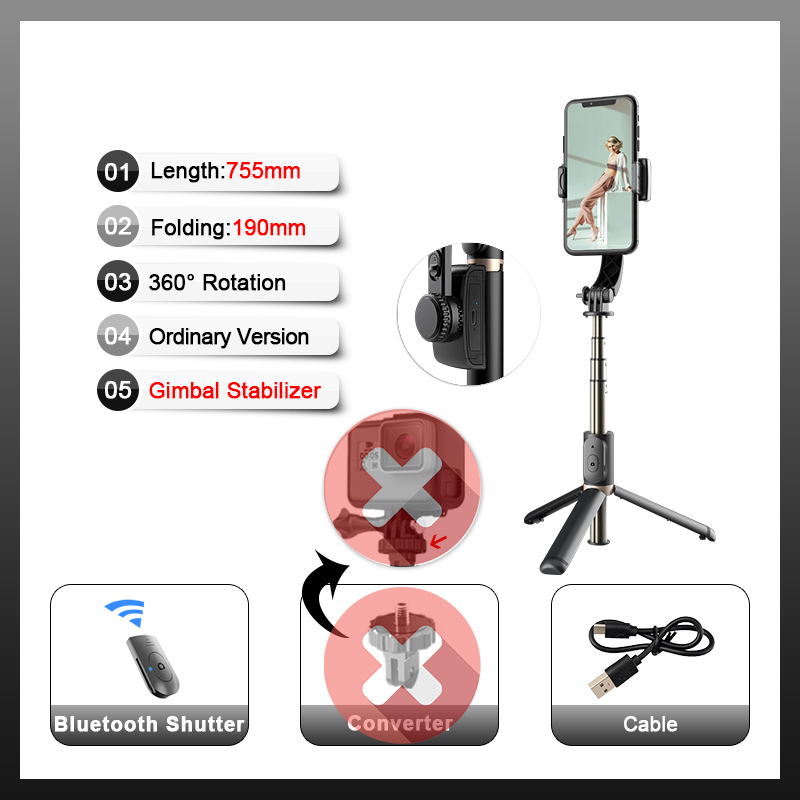 Roreta 2022 Handheld Gimbal Wireless Bluetooth Phone Gimbal Stabilizer for iPhone Tripod Gimbal Smartphone Stabilizer Gimbal: Not For camera