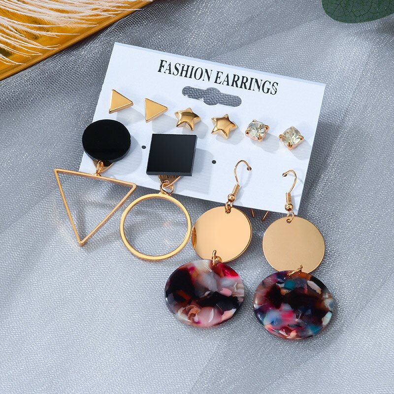 Statement Korean Acrylic Earrings Set Summer Geometric Pearl Tassel Acetate Earrings for Women Vintage Jewelry: Combination 413