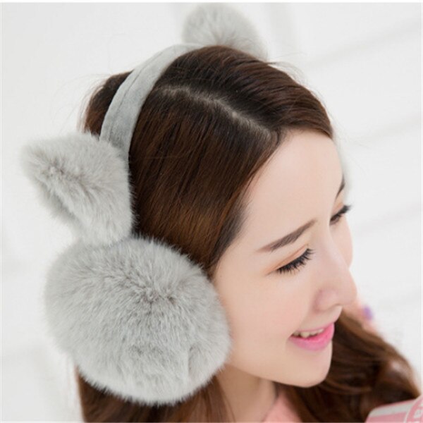 Solid Earlap Faux Fur Winter Warmer Big Earmuffs Thicken Plush Fluffy Ear Muffs Winter Ladies Cute Earmuffs: Gray