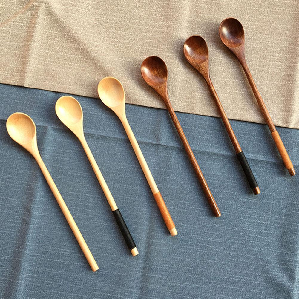 Japanese Style Wooden Soup Spoon With Long Straight Handle And Wide Mouth Sauce Soup Spoon Suitable For Picnic And Easy To Carry