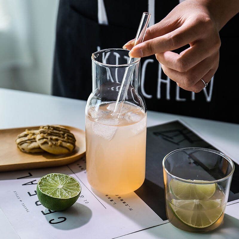 Mini Glass Water Bottle Set Heat-Resistant Juice Container Beverage Jugs Flower Tea Pot Milk Cups Home Supplier Bar Drinkware