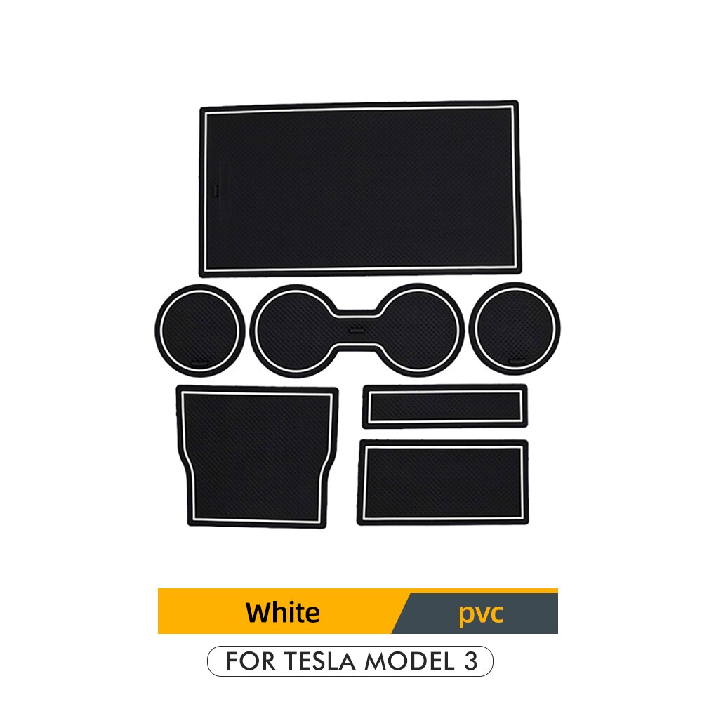 Tey 7 st/set för tesla modell tre biltillbehör grind spår dyna dörr spår gummimatta mittkonsol mugghållare modell 3