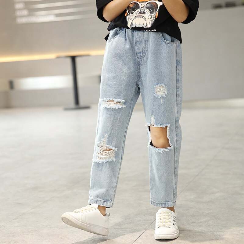 Pantalones vaqueros de agujero roto para niños, pantalones vaqueros rasgados holgados informales para niños y niñas, ropa para niños de 2 a 7T: 4-5T 130