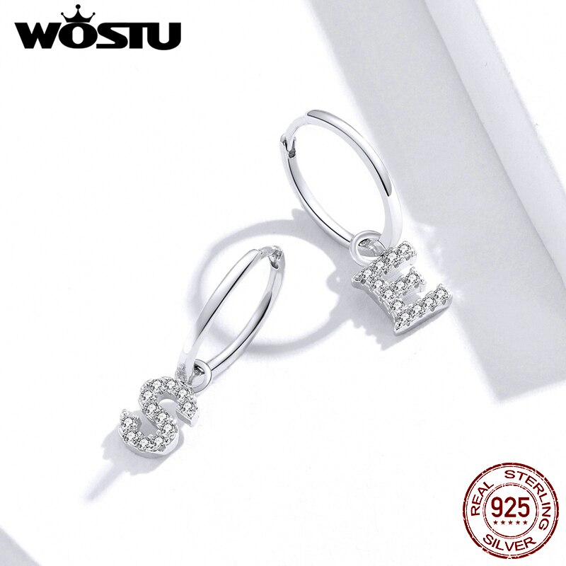 WOSTU Authentic 925 Sterling Silver Simple Circle Hoop Earrings Fit For Letter Charms DIY Earrings Jewelry CQP035