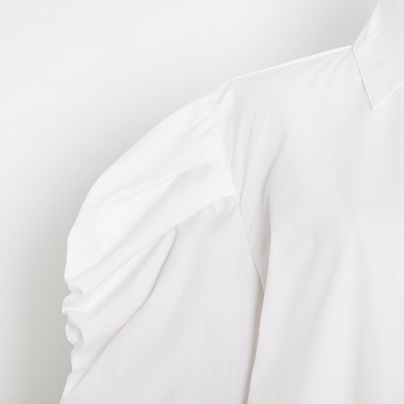 TWOTWINSTYLE-Camiseta holgada blanca para mujer, blusa holgada minimalista de manga ancha con solapa, blusa informal de buena para mujer, Ropa nueva de de otoño