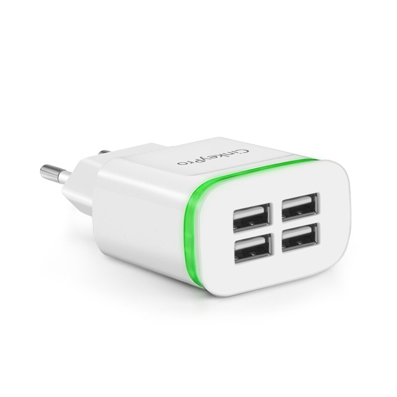 Cinkeypro Usb Oplader Voor Iphone Samsung Android 5V 4A 4-Poorten Mobiele Telefoon Universele Snel Opladen Led Licht muur Adapter: 4 Ports White