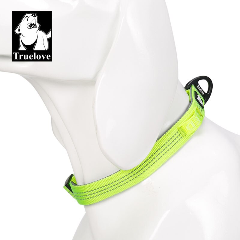 Truelove Gewatteerde Halsbanden Voor Grote Kleine Honden Nylon verstelbare Reflecterende Zachte Quick Release Hond Ketting Voor Huisdieren: neon yellow / M 35-50cm Neck