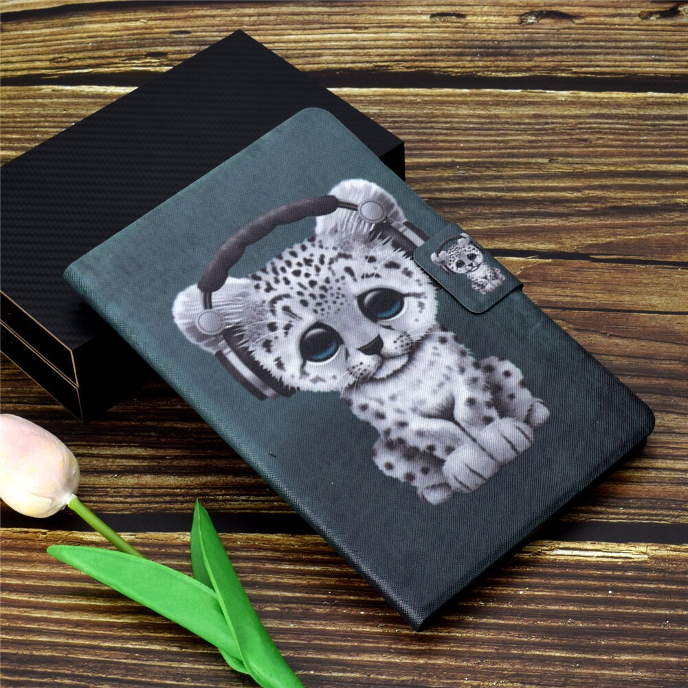 Tablet Case for Lenovo Tab M10 FHD Plus TB-X606F TB-X606X - PU Leather Stand Cover with Card Slot: Music leopard