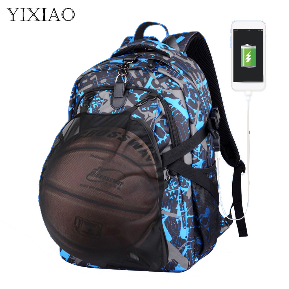 YIXIAO-Mochila deportiva de baloncesto para hombre, bolsa para ordenador portátil, almacenamiento para entrenamiento de fútbol y Fitness