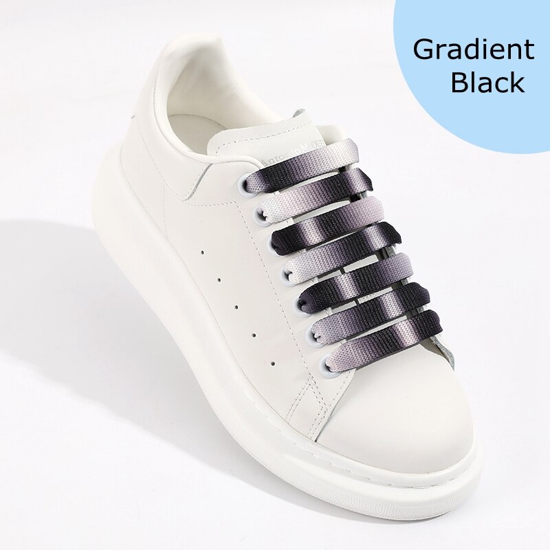 1 para tęczowe sznurowadła MCQ klasyczne codzienne białe buty płaskie sznurowadła precyzyjne tkactwo Unisex Gradient Shoelace: Gradient black / 100 cm
