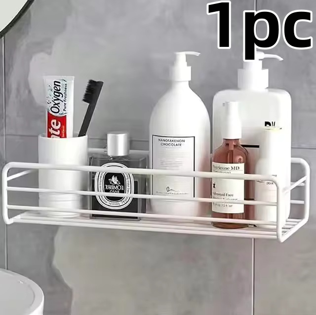 Estante de baño, estantes de almacenamiento de esquina montados en la pared, soporte para champú, estante de hierro, escurridor de ducha, organizador de accesorios de cocina: BLANCO