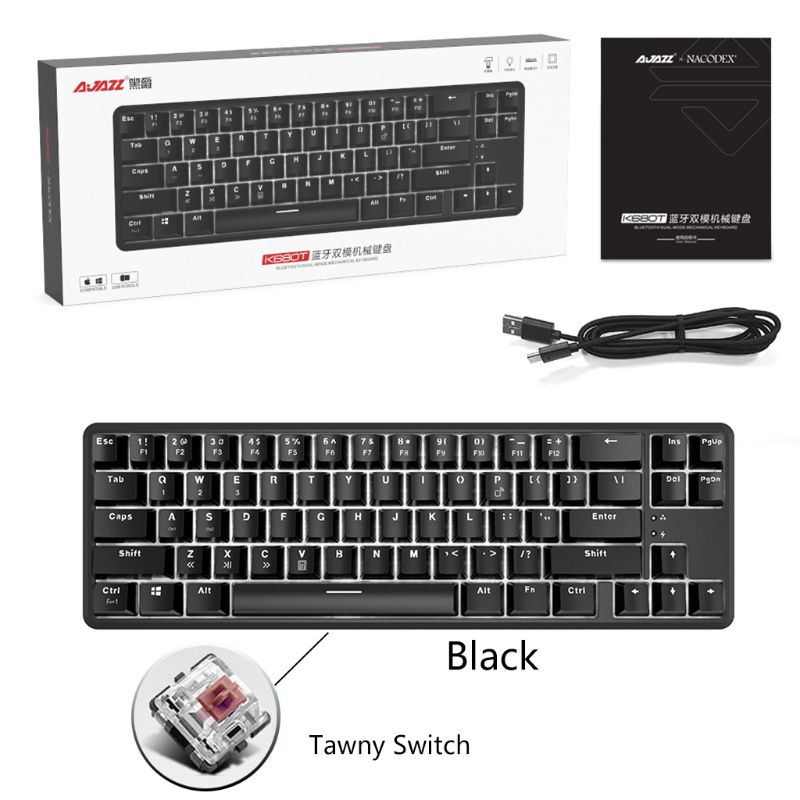 Wired Bluetooth 68 Keys with Anti-ghosting Mechanical Keyboard for Ajazz K680t Different Backlight Modes: Black Tawny Switch