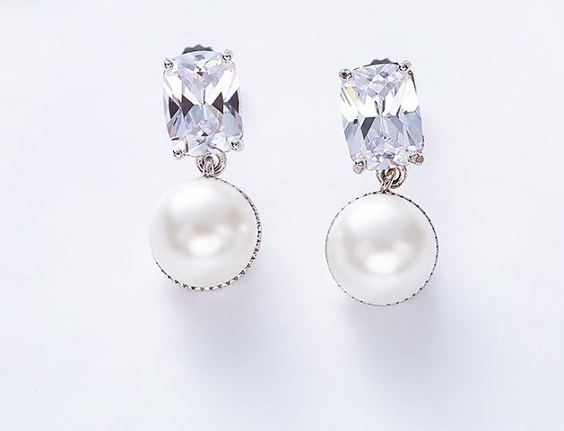 YTF37 925 Zircone Argento D'acqua Dolce Della Perla Della Ragazza Orecchini Decorazione di Cerimonia Nuziale