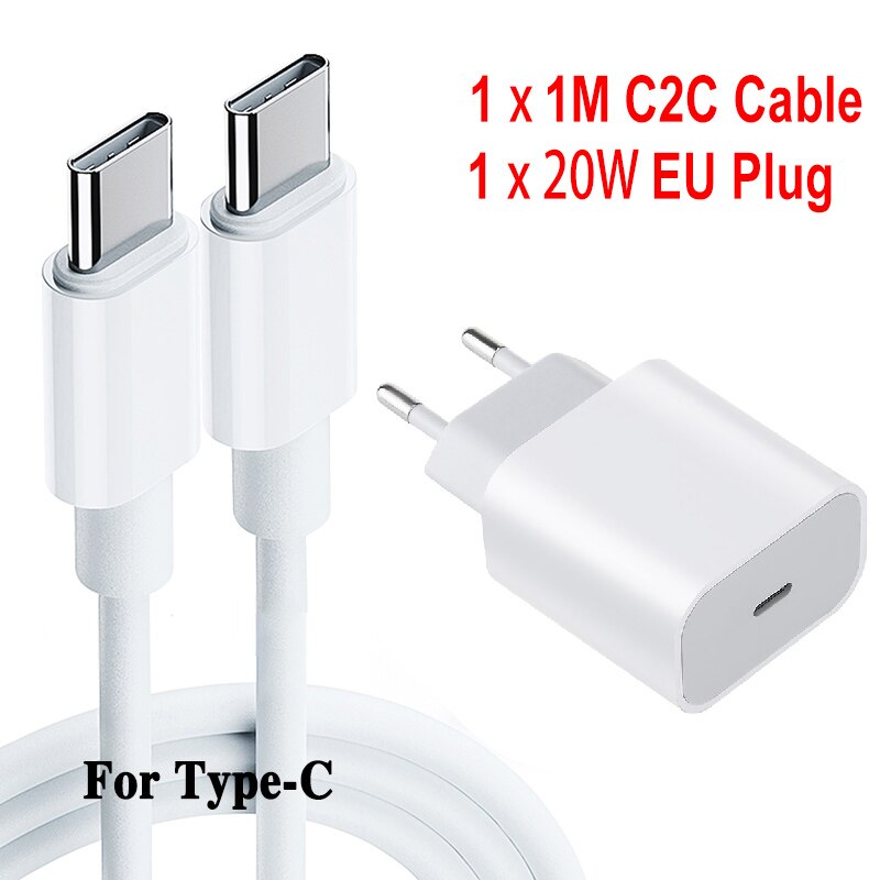 Cargador rápido de 20W para teléfono móvil, adaptador de carga USB, cabezal de carga, Cable Usb, para Huawei iPhone13 12 11 Samsung Xiaomi: EU C2C