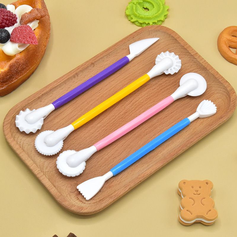 4 stks/set Fondant Taart Decoreren Sugarcraft Maken Wiel Embosser Cookie Cutter Tool Set