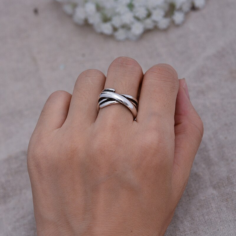 100% 925 Sterling Silver Simple Cross Lady Ring Jewelry Women Engagement