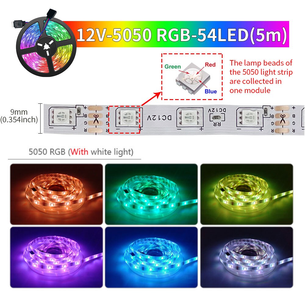 12 V LED Streifen Lichter RGB 5050 5 M 54 LEDS Bluetooth APP Steuerung Luces LED flexibel Diode Dekoration für Wohnzimmer Lampe Band