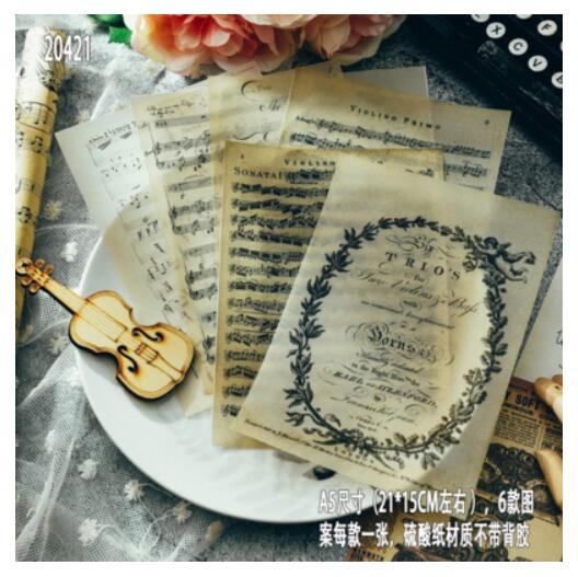 6Pcs Music Note Material Background Paper Junk Journal Diary Planner Scrapbooking Decorative DIY Craft Paper Photo: 20421