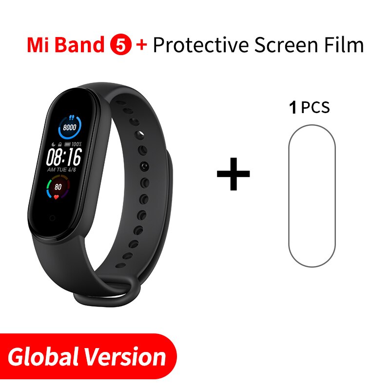 Xiaomi Mi Band 5 Global Versie Smart Armband 4 Kleur Amoled Screen Smartband Fitness Tracker Bluetooth Sport Band 5 Waterdicht: Add 1pcs Screen Film