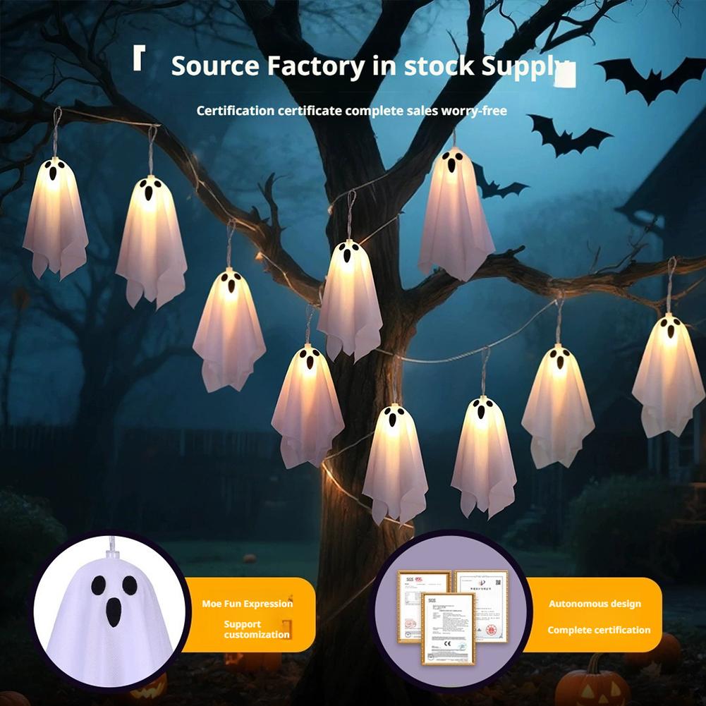 Światełka doprowadziło na Halloween, świecące zawieszki z małymi duszkami, dekoracje na imprezę/robić domu, tworzące atmosferę, dekoracje sceniczne.