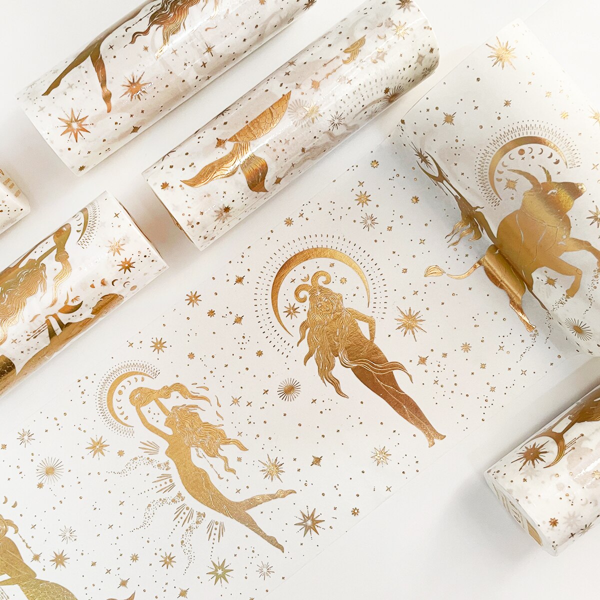 Washi Tape Set 12 rollen - 15 mm breed, goud blokkerend decoratief patroon en puur wit tape, Japans plakband versieren je plakboek, DIY, scrapbooking, cadeauverpakking, Bullet Journal