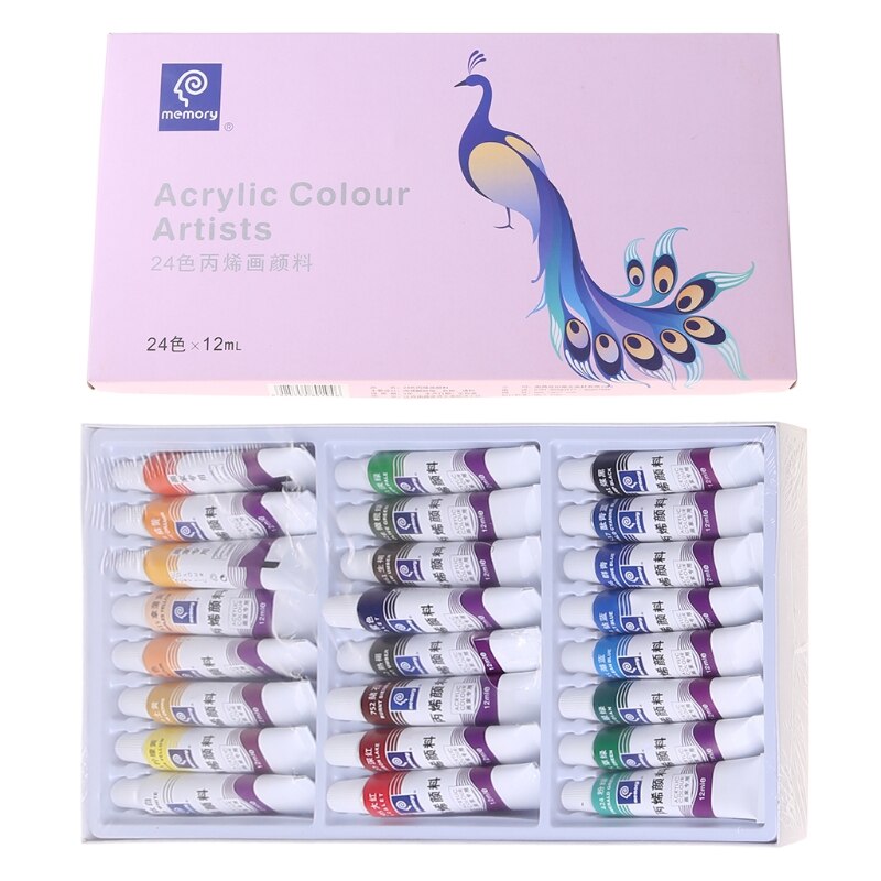 24 Colors 12ML Tube Acrylic Paint set Art Painting Drawing Tools For Kids DIY Water-resistant