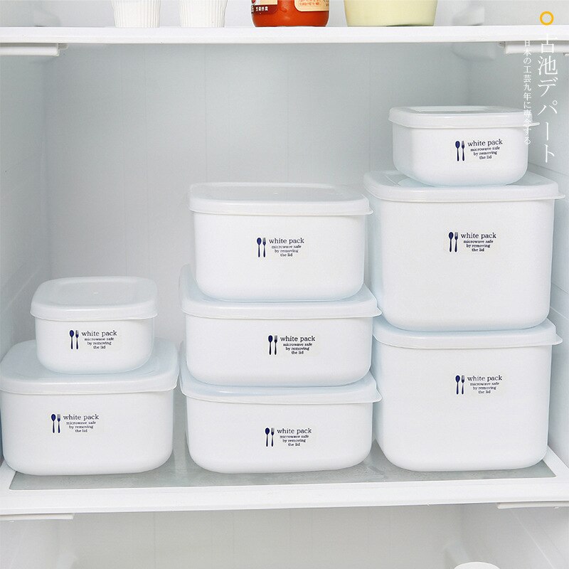 Japanese fresh-keeping box pure white storage box with lid plastic refrigerator food box small lunch box containers
