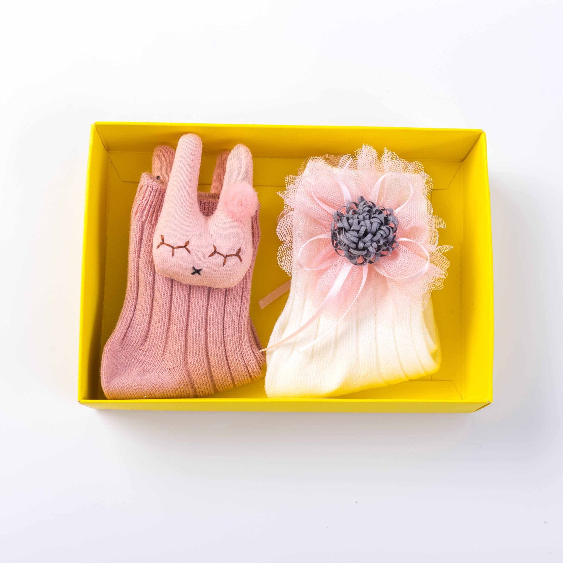 2 paar/set baby katoenen sokken kartonnen doos boutique poppensokken dubbel gekamde baby meisjessokken 0-4t: C / Ik (2-4t)