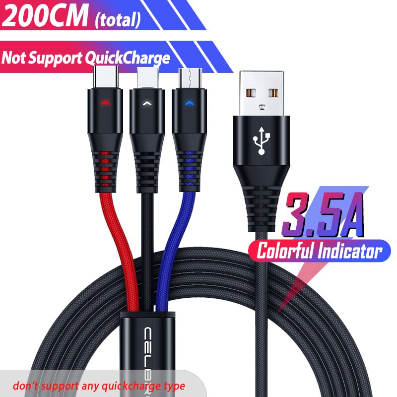 3.5a 3 em 1 tipo de cabo usb do diodo emissor de luz cabo de c microusb o telefone que carrega o cabo micro usb c multi tipo-c cabo do telefone para huawei p30 pro lite: 2m