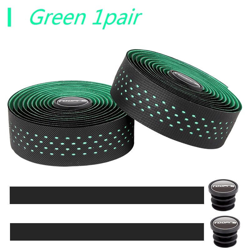 TOOPRE road handlebar strap bicycle strap non-slip breathable sweat-absorbing silicone curved perforated handlebar strap: Green 1pair