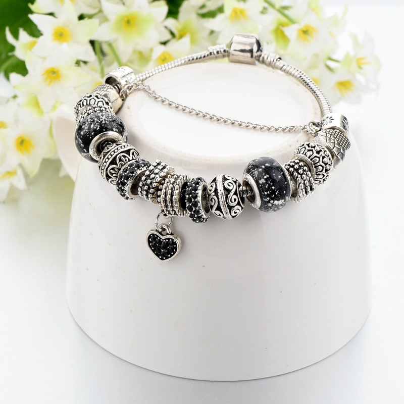 ATTRACTTO Black Charm love Bracelets & Bangles Bead s Bracelets For Women Jewelry Original Pulsera Bracelet SBR160293