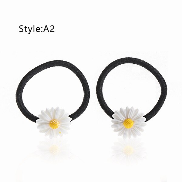 2Pcs Mini Daisy Flower Sweet Hair Clip Ring Elastic Rope Bands HairPins Ponytail Girls Kids Hairband Hair Accessories: A2