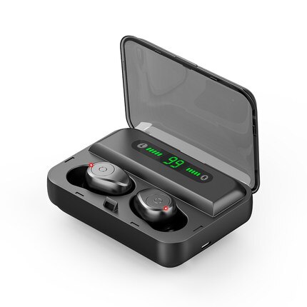 Écouteurs sans fil bluetooth casque gamer aides auditives affichage de LED mains libres dans l'oreille casque avec microphone pour smartphone: black double