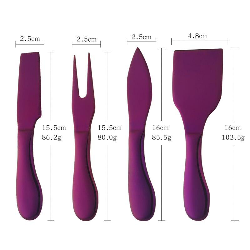 Outil à fromage en or, trancheur, couteau râpes à fromage, outils de cuisine, spatule à gâteau, couteau à beurre, ensemble de 4 pièces: Purple-B