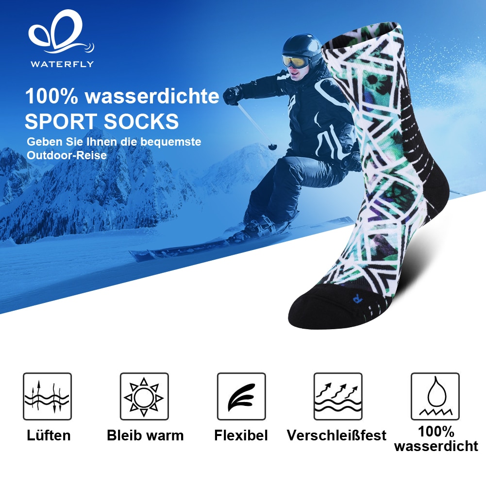 WATERFLY A Pair Waterproof Breathable Socks For Men Women Hiking Skiing Fishing Unisex Outdoor Sports Seamless Socks Warm