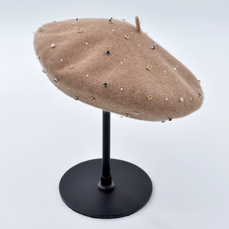 Cokk hand sy ull basker kvinnor hatt höst vinter strass basker mössa hatt kvinnlig koreansk målare mössa boina gorras vintage