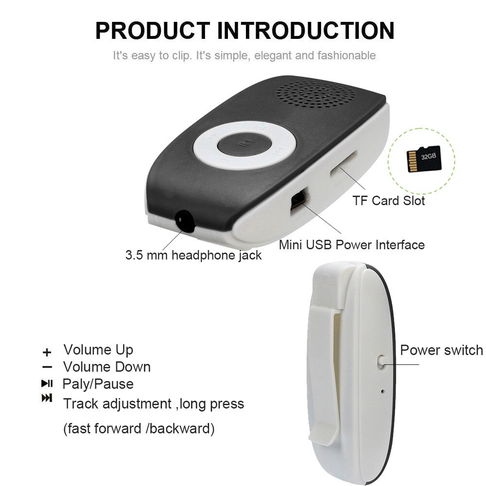 usb HiFi music player MP3 walkman reproductor Clip MP3 Player Support SD TF Card 32GB Sport Music Media Built-in Speaker