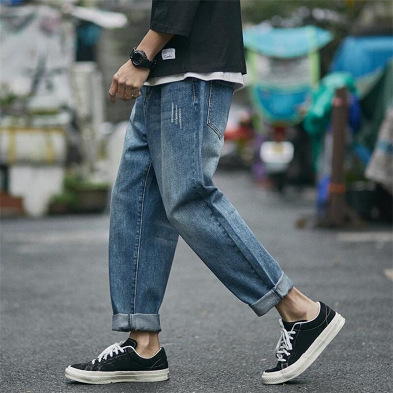 Pantalones vaqueros rectos lavados para hombre, ropa de calle, holgados, de cintura media, para exteriores, para otoño e invierno,