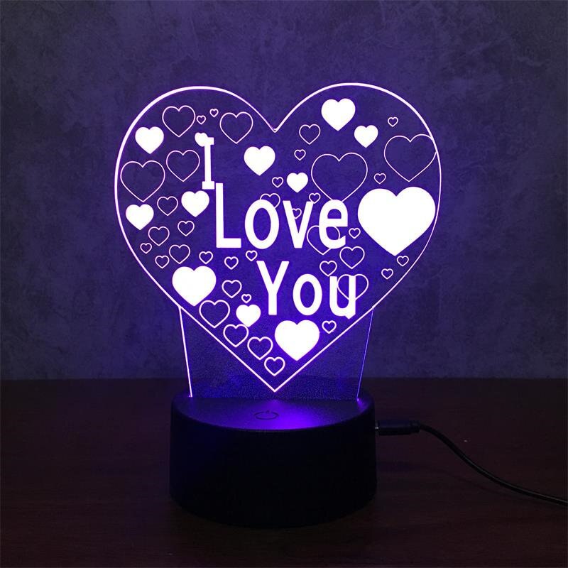 Valentijnsdag Liefde 3D Led Nachtlampje 7 Kleuren Bureaulamp Thuis Gloeilamp Touch Lamp Vrouw Of meisje Vriend K13