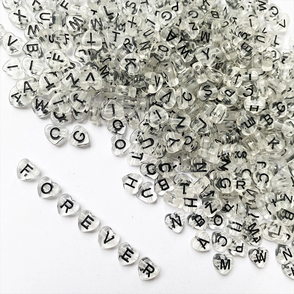 100/200/300/500 Uds. Cuentas acrílicas con forma de corazón y letras, cuentas espaciadoras del alfabeto para fabricación de joyería, collar de pulsera DIY hecho a mano: Negro / other