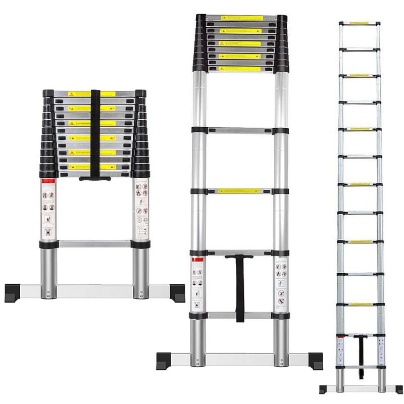 3.8m Stable Foldable Telescopic Aluminum Ladder Multi Purpose Industrial Herringbone Telescopic Straight Ladder Step HWC
